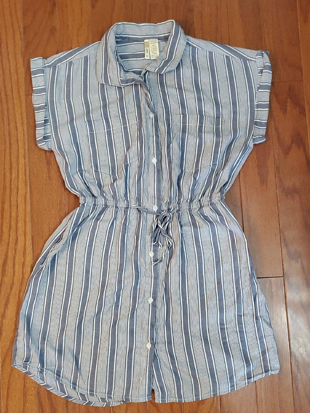 🍊 Navy Stripe Japna Dress Size Medium 100% Cotton Spring Summer Pockets